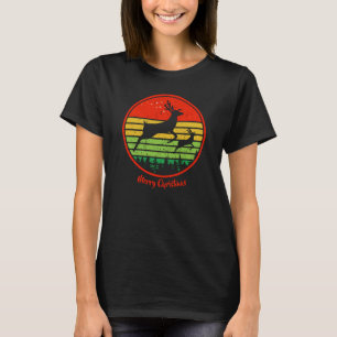 Vintage Retro Sunset Christmas Two Reindeer Flying T-Shirt
