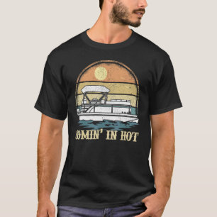 Vintage Retro Sunset Comin In Hot Pontoon Boat Boa T-Shirt