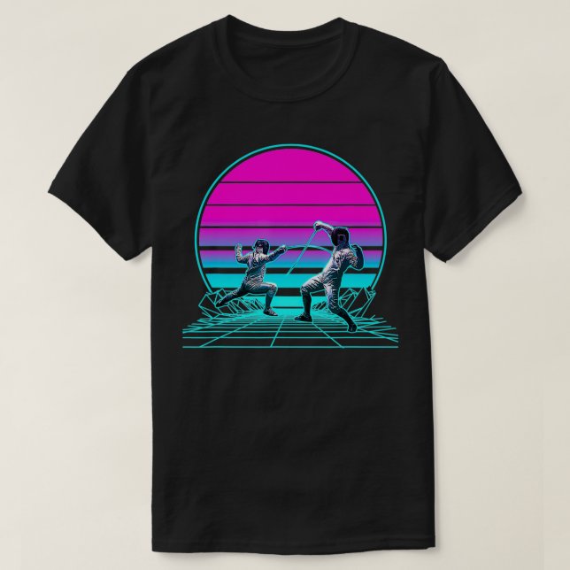 Vintage Retro Sunset Fencing  T-Shirt (Design Front)