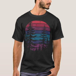 vintage retro sunset forest pine trees outdoor nat T-Shirt