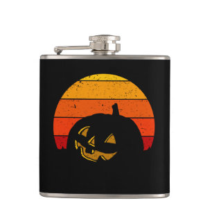Vintage Retro Sunset Halloween Pumpkin I Hip Flask