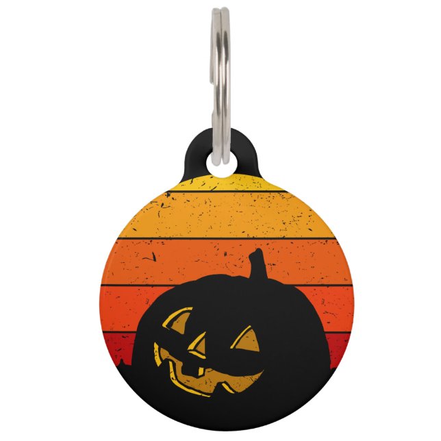 Vintage Retro Sunset Halloween Pumpkin I Pet Tag (Front)