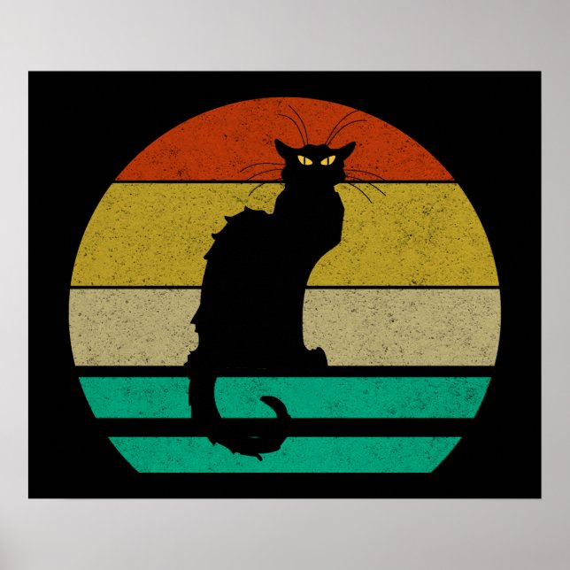 Vintage Retro Sunset Le Chat Noir Black Cat Poster (Front)