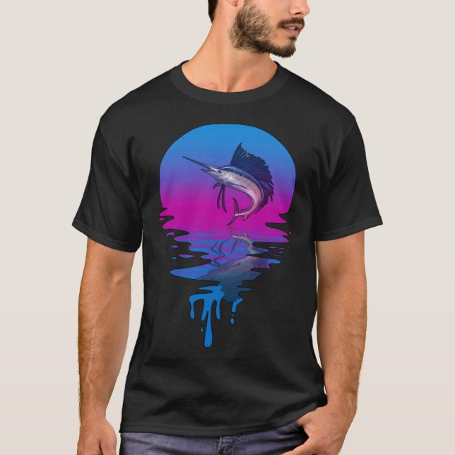 Vintage Retro Sunset Marlin T-Shirt (Front)