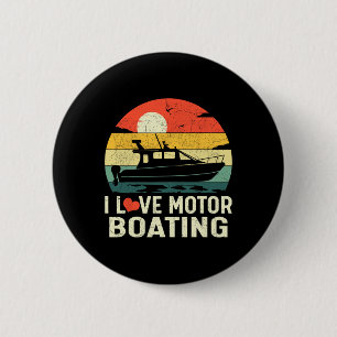 Vintage Retro Sunset Pontoon Boat I Love Motor Boa 6 Cm Round Badge