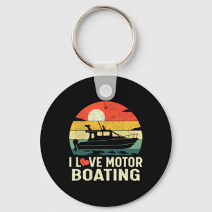 Vintage Retro Sunset Pontoon Boat I Love Motor Boa Key Ring