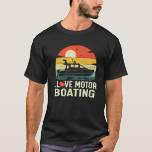 Vintage Retro Sunset Pontoon Boat I Love Motor Boa T-Shirt
