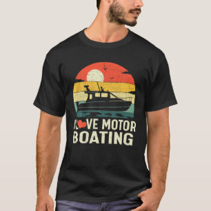 Vintage Retro Sunset Pontoon Boat I Love Motor Boa T-Shirt
