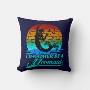 Vintage Retro Sunset Rather Be A Mermaid  Cushion