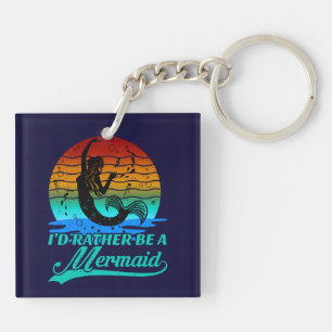 Vintage Retro Sunset Rather Be A Mermaid Key Ring