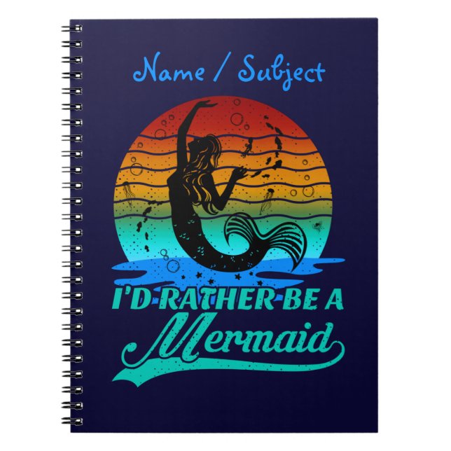 Vintage Retro Sunset Rather Be A Mermaid  Notebook (Front)