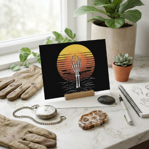 Vintage Retro Sunset Skeleton Hand Halloween Art Postcard