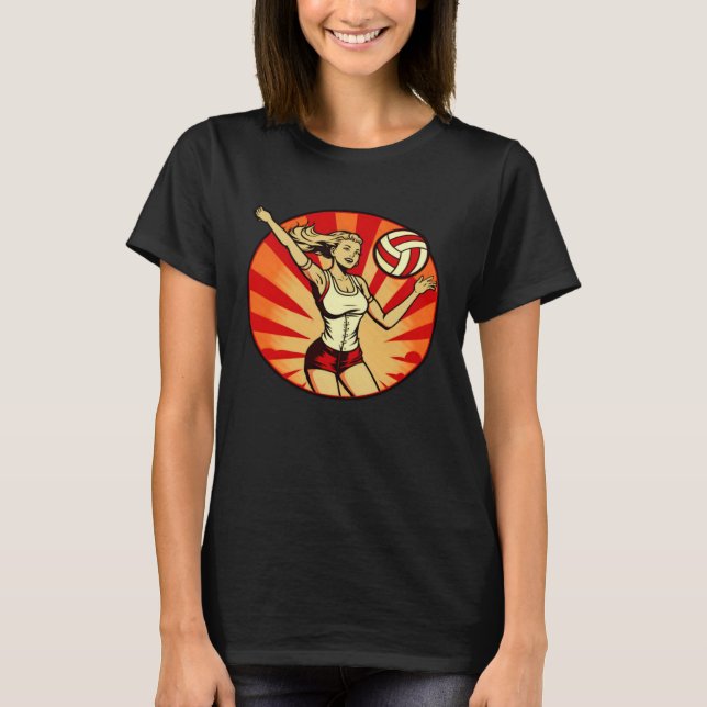 Vintage Retro Sunset Volleyball Player T-Shirt (Front)