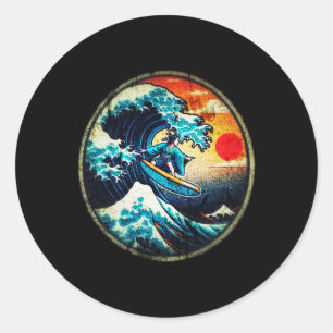 Vintage Retro Surfing Island Ukiyo-e Japan Beach M Classic Round Sticker