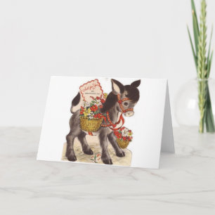 Vintage Retro Sweet Little Donkey Valentine's Day Holiday Card