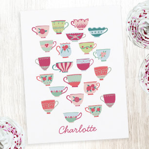 Vintage Retro Teacup Personalised Name Postcard