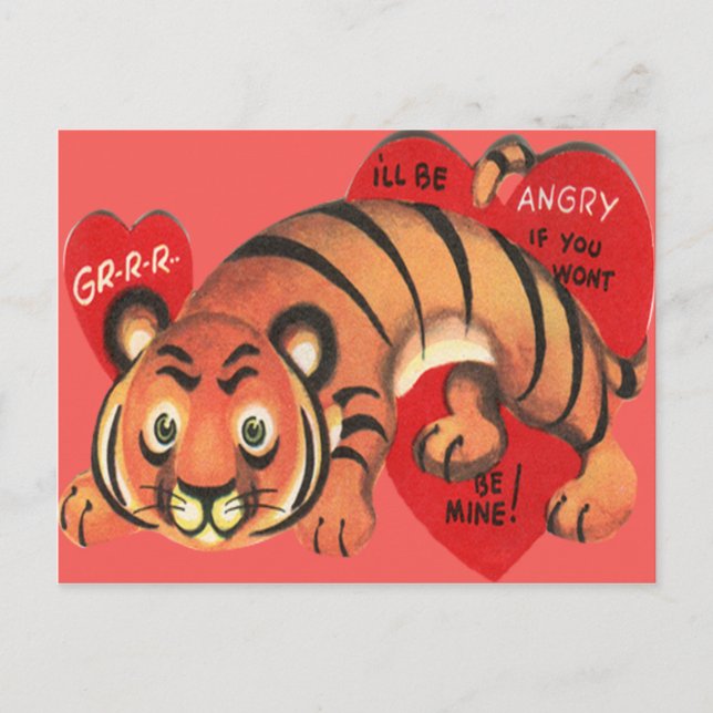 Vintage Retro Tiger Valentine Card (Front)