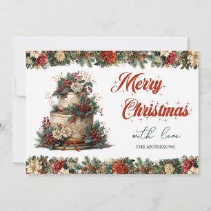 Vintage retro traditional classic Christmas cake Holiday Card