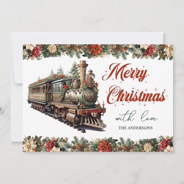 Vintage retro traditional classic Christmas train Holiday Card (Front)