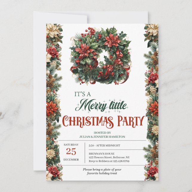 Vintage retro traditional classic Christmas wreath Invitation (Front)