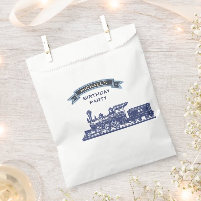 Vintage Retro Train Kids Birthday Party Favour Bag (Clipped)
