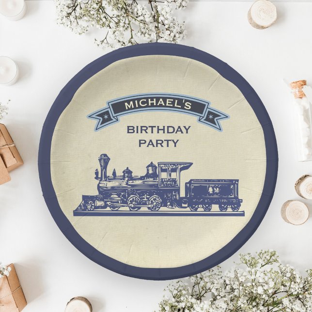 Vintage Retro Train Kids Birthday Party Paper Plate (Creator Uploaded)