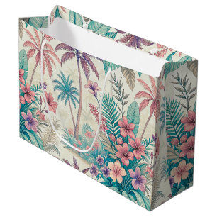 Vintage Retro Tropical Palm Tree & Floral Garden Large Gift Bag