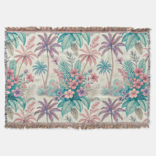 Vintage Retro Tropical Palm Tree & Floral Garden Throw Blanket