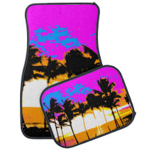 VINTAGE RETRO TROPICAL PALM TREES SUNSET CAR MATS