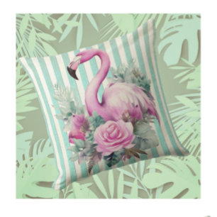Vintage Retro Tropical Pink Flamingo Cushion