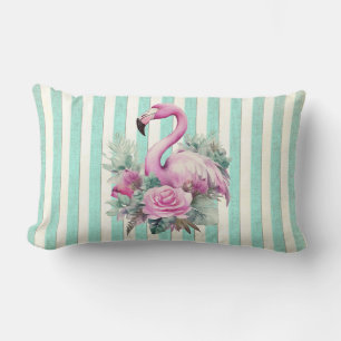 Vintage Retro Tropical Pink Flamingo  Lumbar Cushion