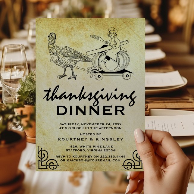 Vintage Retro Turkey Dinner Thanksgiving Invitation (Creator Uploaded)