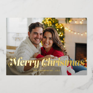 Vintage Retro Type Elegant Simple Photo Christmas Foil Holiday Card