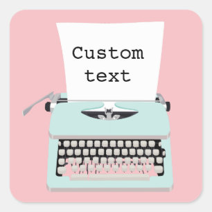 Vintage retro typewriter and paper design square sticker
