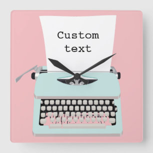 Vintage retro typewriter and paper design square wall clock