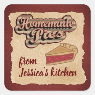 Vintage retro typography homemade pies square sticker