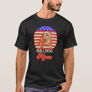 Vintage Retro Usa Flag English Bulldog Mum Silhoue T-Shirt