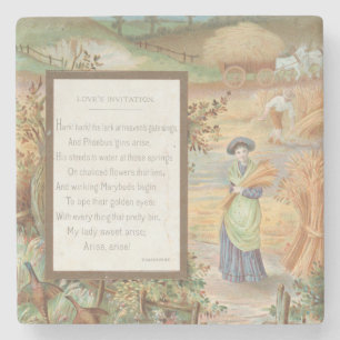Vintage Retro Valentine, Country Farm Landscape Stone Coaster