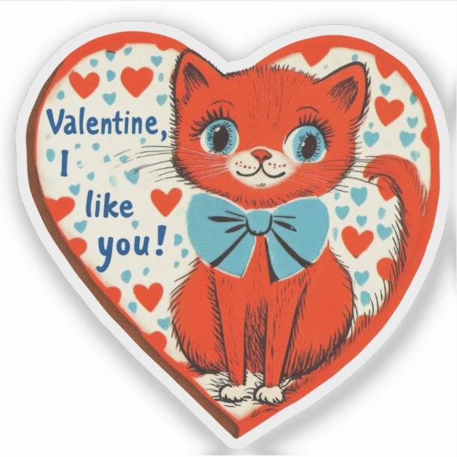Vintage Retro Valentine Cute Cat I Like You (Front)