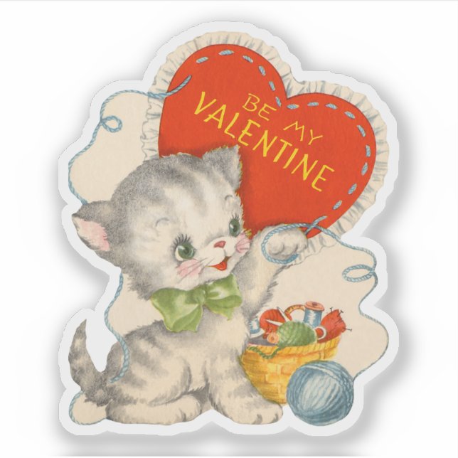 Vintage Retro Valentine's Day Cat Be My Valentine (Front)