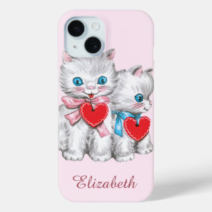 Vintage Retro Valentine's Day Cats, Cute Kitten iPhone 15 Case