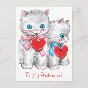 Vintage Retro Valentine's Day Cats, Cute Kitten Holiday Postcard