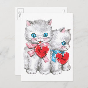 Vintage Retro Valentine's Day Cats, Fluffy Kittens Holiday Postcard