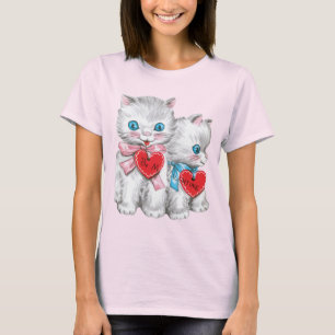 Vintage Retro Valentine's Day Cats, Fluffy Kittens T-Shirt
