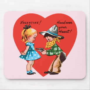 Vintage Retro Valentine's Day, Girl with Cowboy Mouse Pad