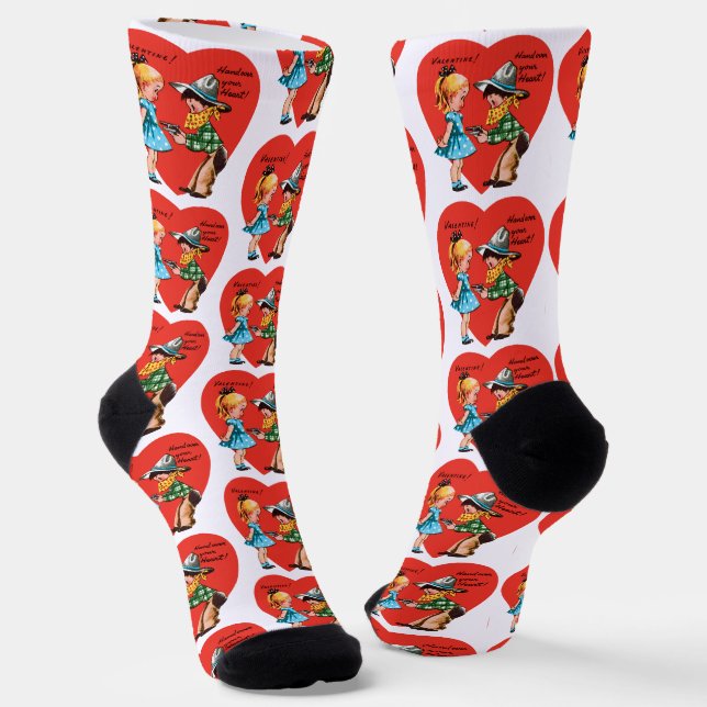 Vintage Retro Valentine's Day, Girl with Cowboy Socks (Angled)