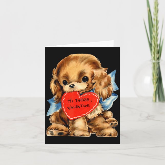 Vintage Retro Valentine's Day Puppy Dog Valentine  Card (Front)