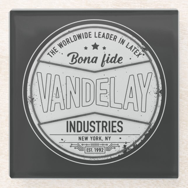 Vintage Retro Vandelay Industries Funny Sarcastic Glass Coaster (Front)