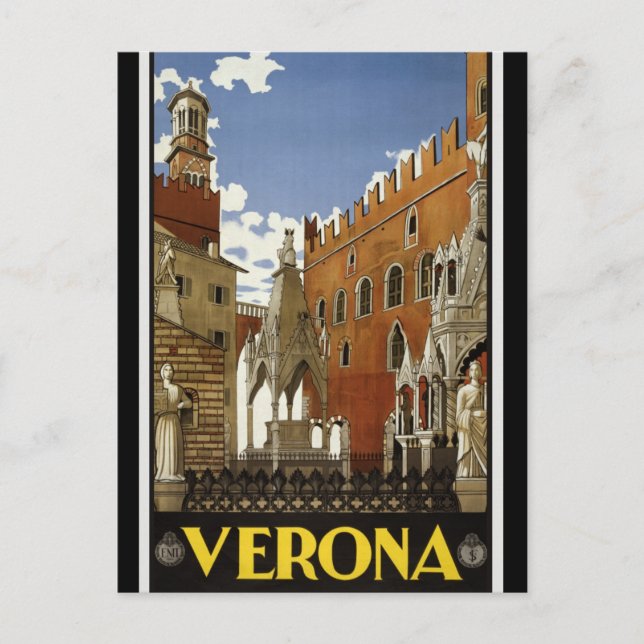 Vintage Retro Verona Italy Travel Tourism Postcard (Front)