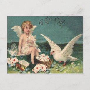 Vintage Retro Victorian Cupid Dove Valentine Card
